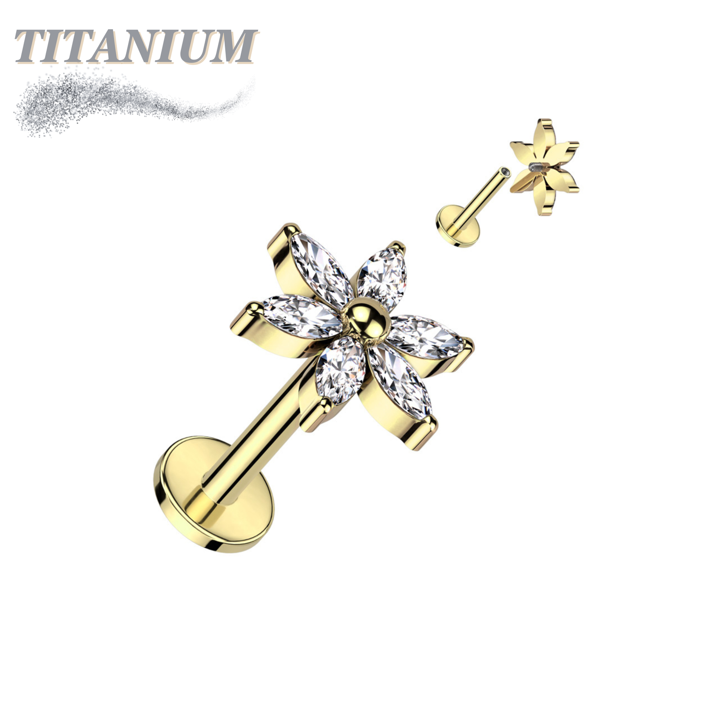 Titanium Internally Threaded 6 Petal Marquise Flower Labret
