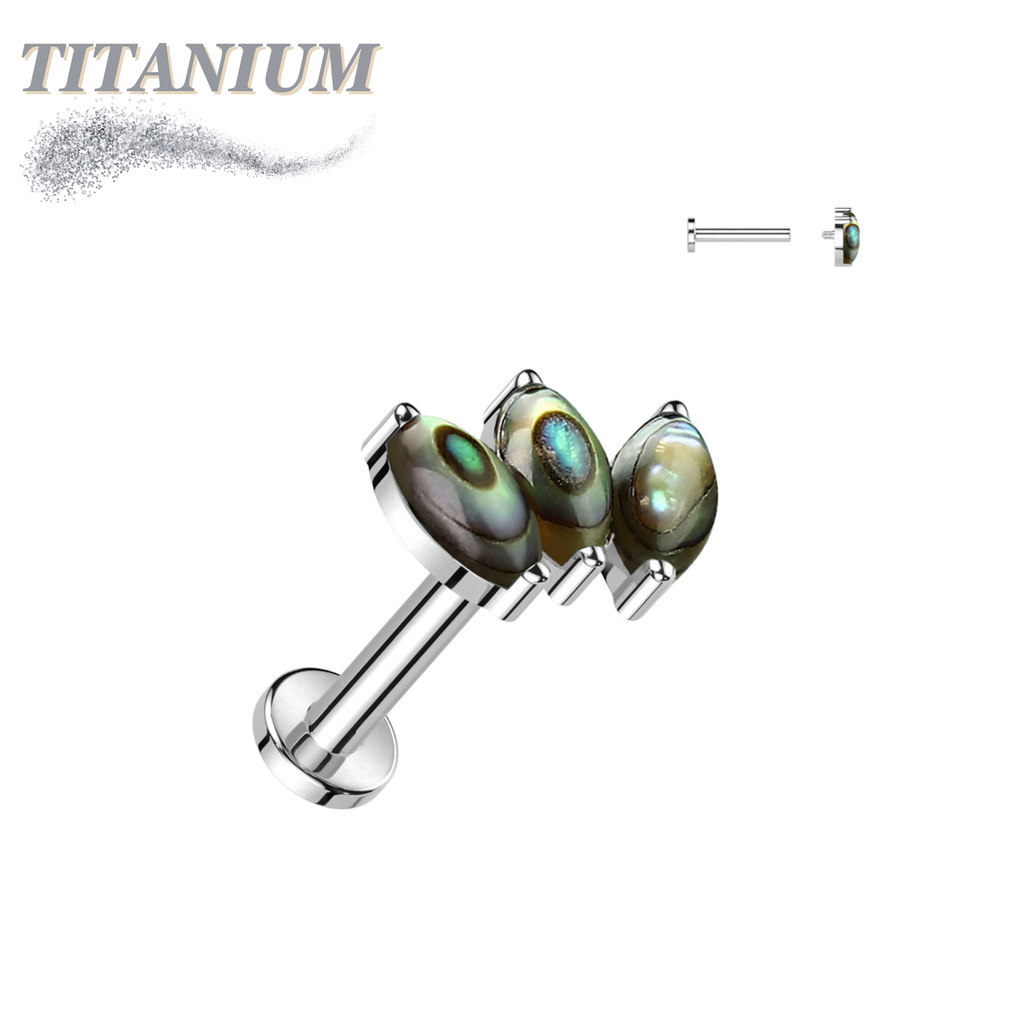Titanium Internal Threaded Triple Marquise Fan with Natural Stone Top Labret Combo