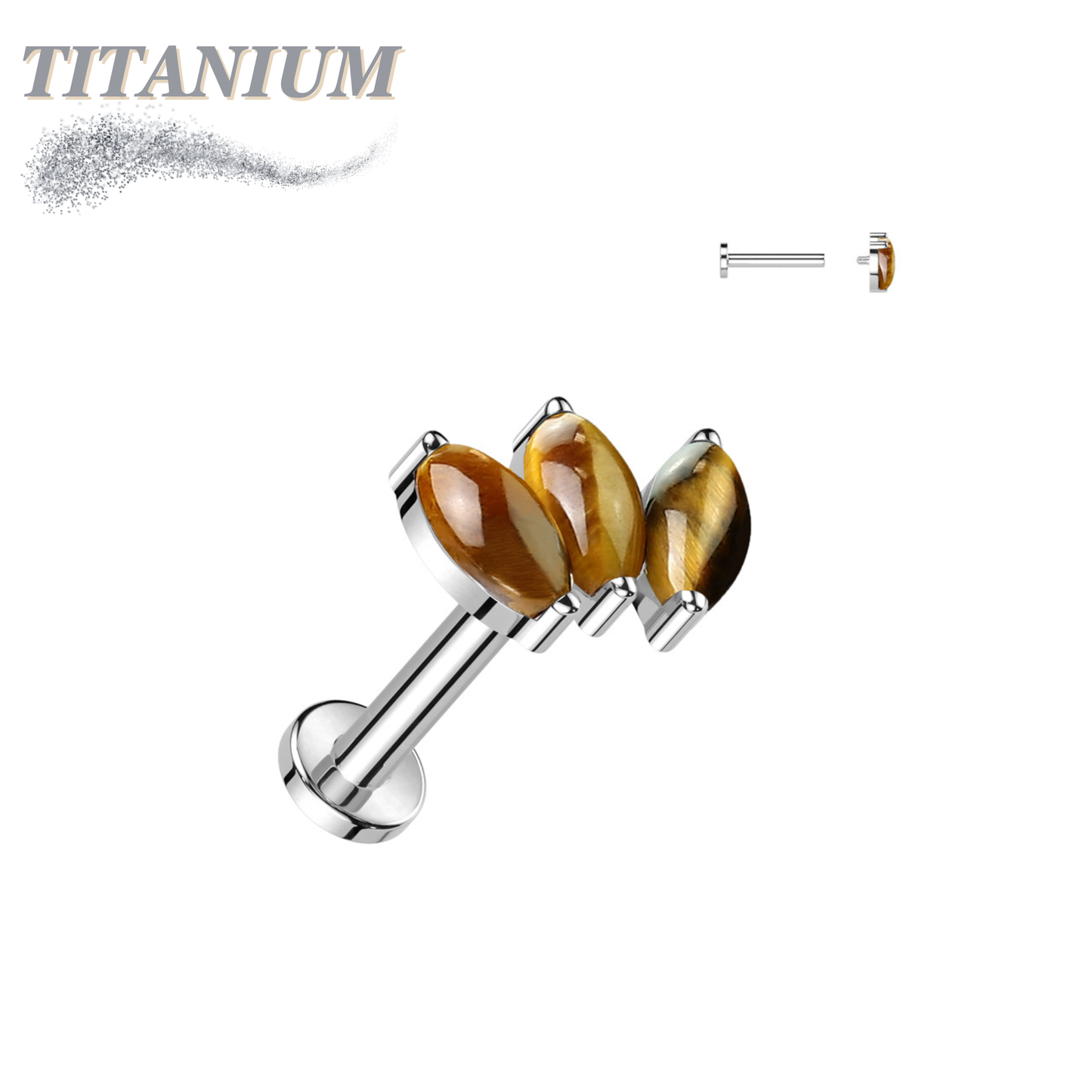 Titanium Internal Threaded Triple Marquise Fan with Natural Stone Top Labret Combo