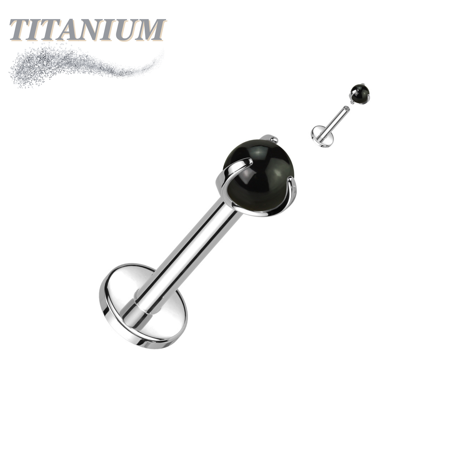 Titanium Internally Threaded Labret with Claw Set Natural Stone Ball Top