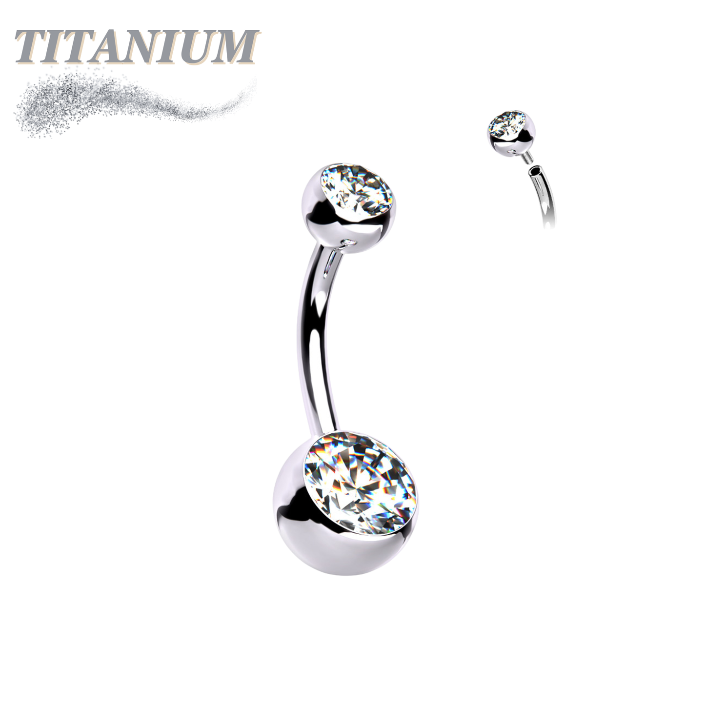Titanium Double Jewel Internally Threaded Standard Belly Barbells