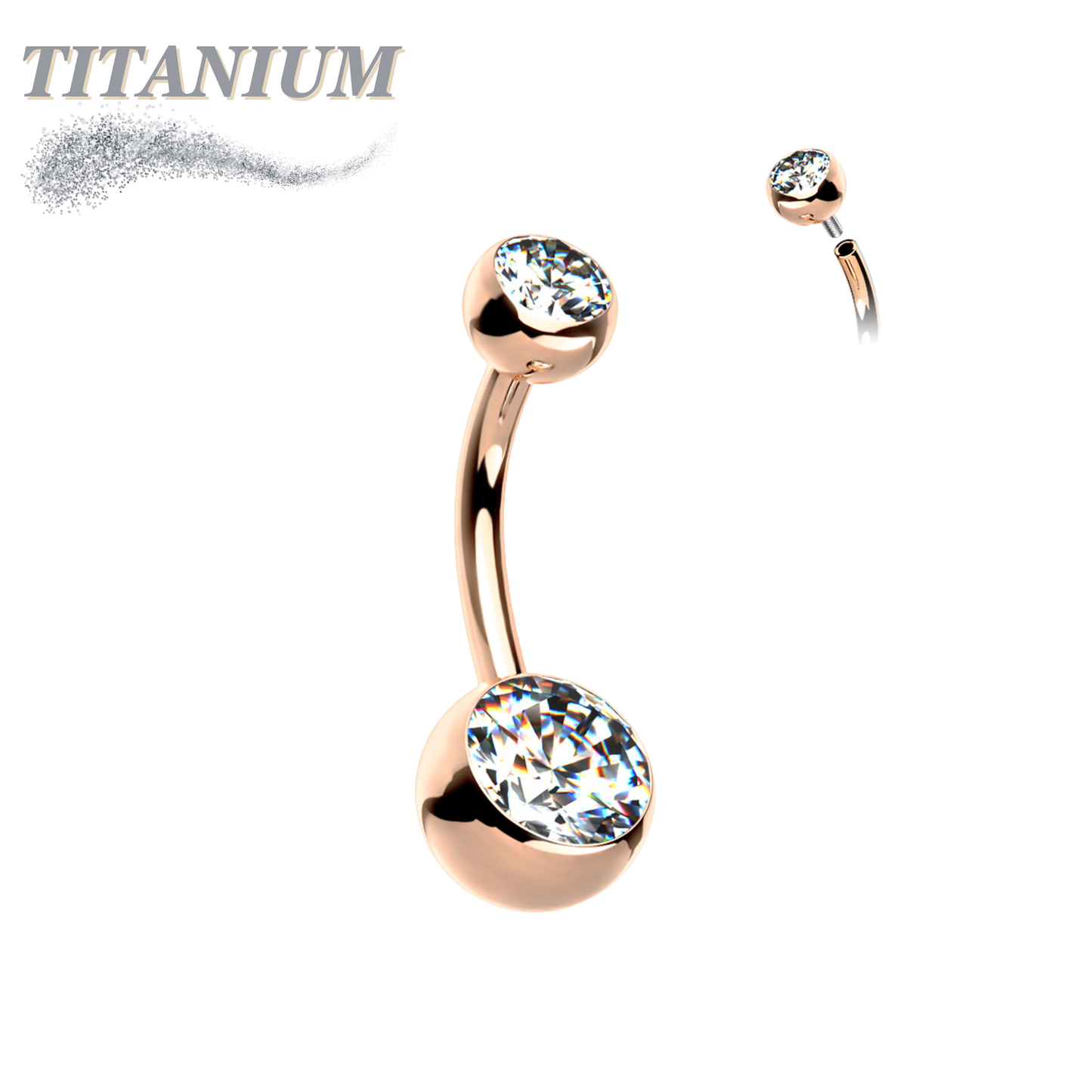 Titanium Double Jewel Internally Threaded Standard Belly Barbells