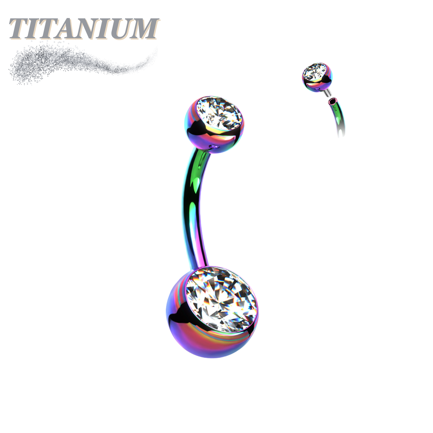 Titanium Double Jewel Internally Threaded Standard Belly Barbells