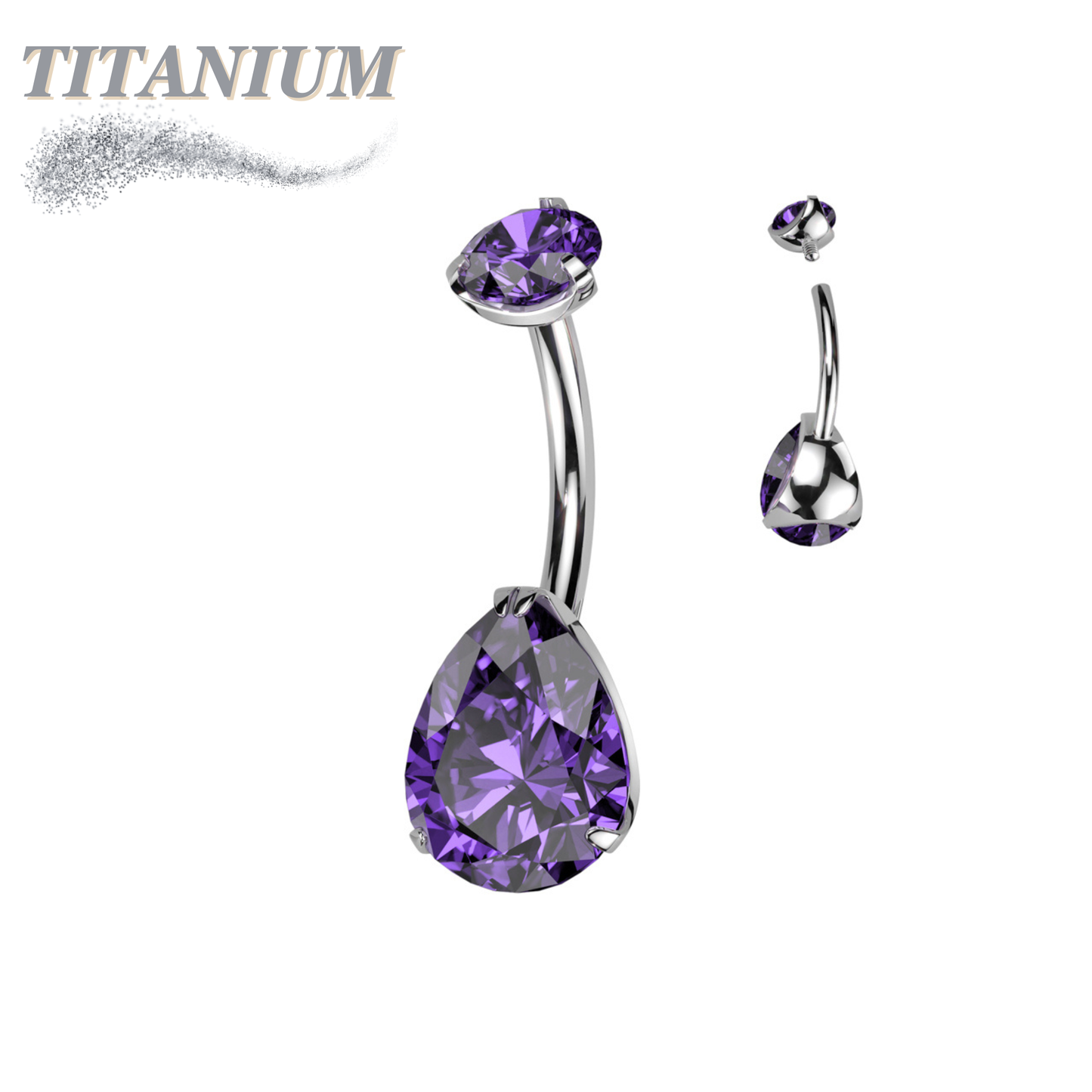 Titanium Internally Threaded Belly Banana Teardrop/Pear Prong Drop Gem
