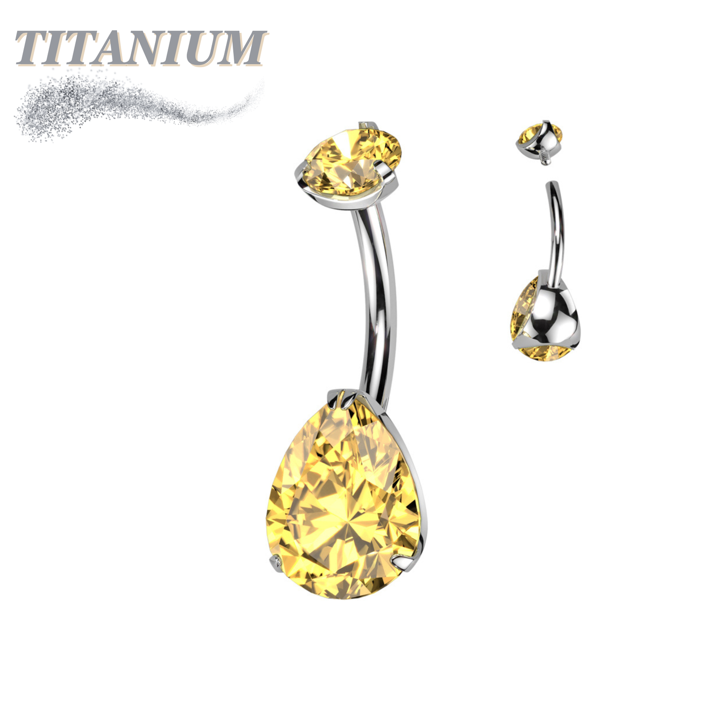 Titanium Internally Threaded Belly Banana Teardrop/Pear Prong Drop Gem