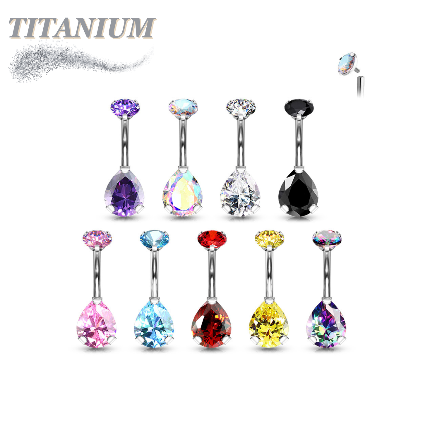 Titanium Internally Threaded Belly Banana Teardrop/Pear Prong Drop Gem