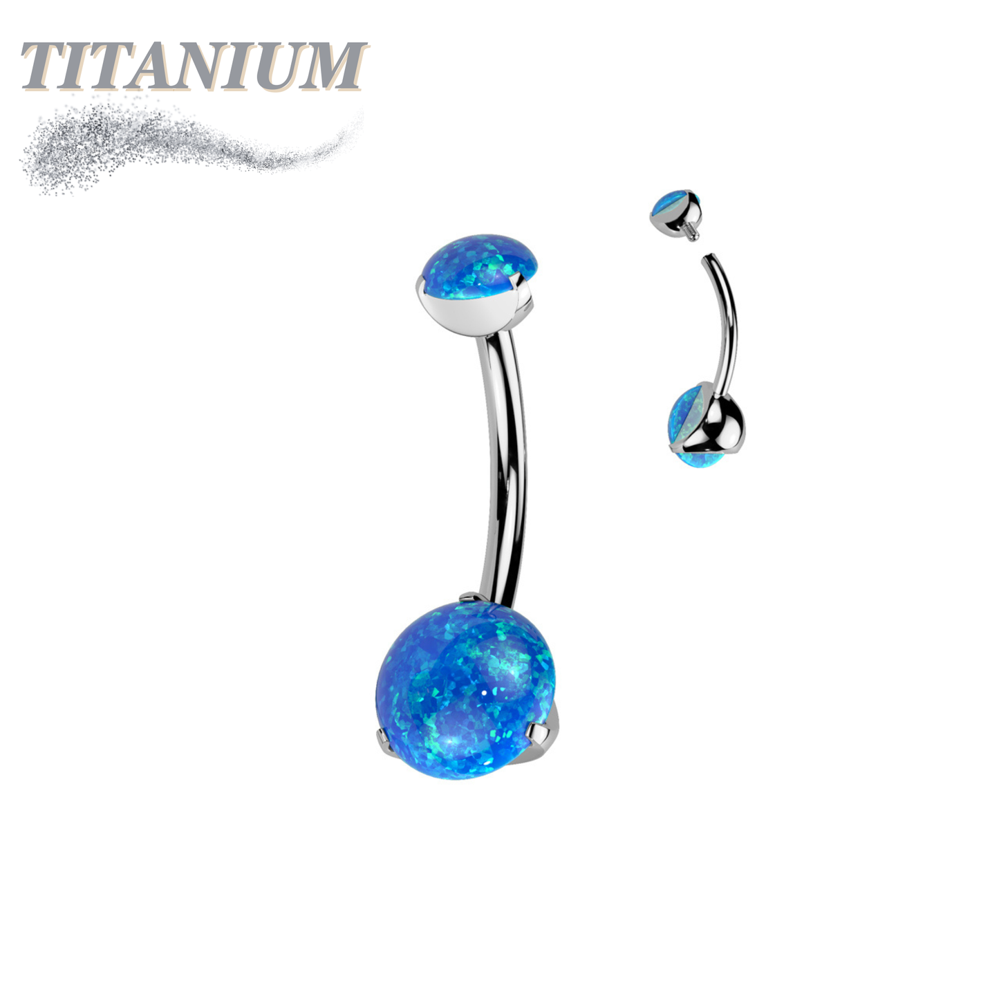 Titanium Prong Clasped Round Opal Belly Bananas Internally Threaded
