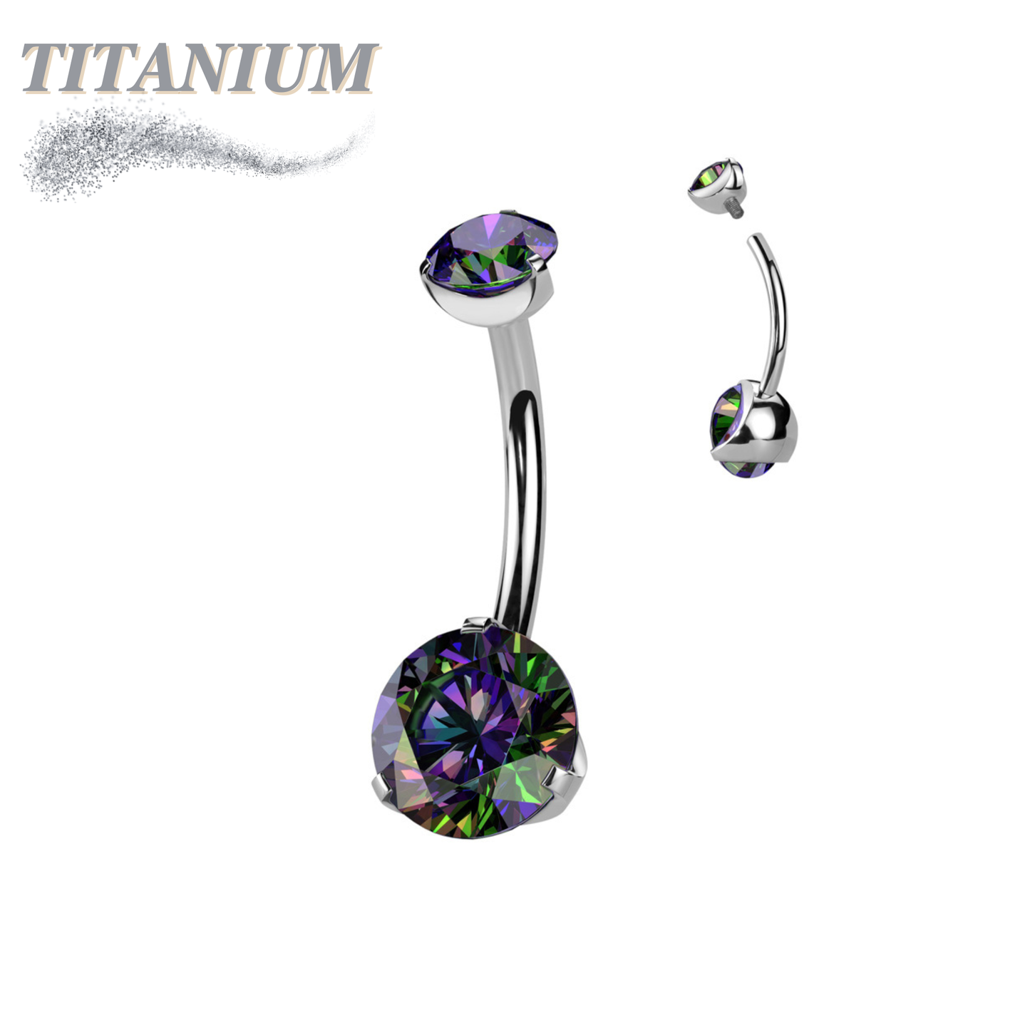 Titanium Prong Clasped Round CZ Belly Bananas Internally Threaded