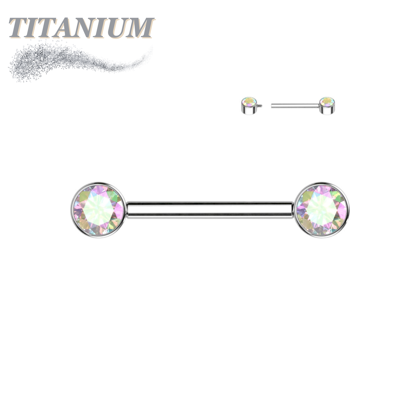 Titanium Nipple Barbell with Forward Facing CZ Bezel Set Internally Threaded Ends
