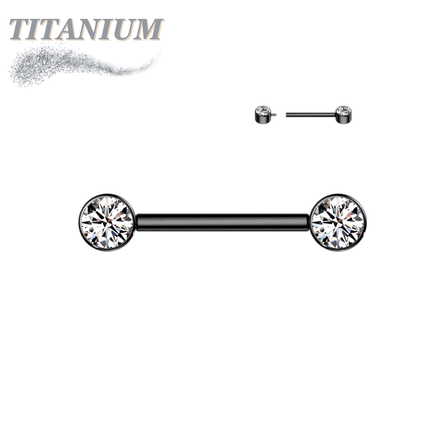 Titanium Nipple Barbell with Forward Facing CZ Bezel Set Internally Threaded Ends