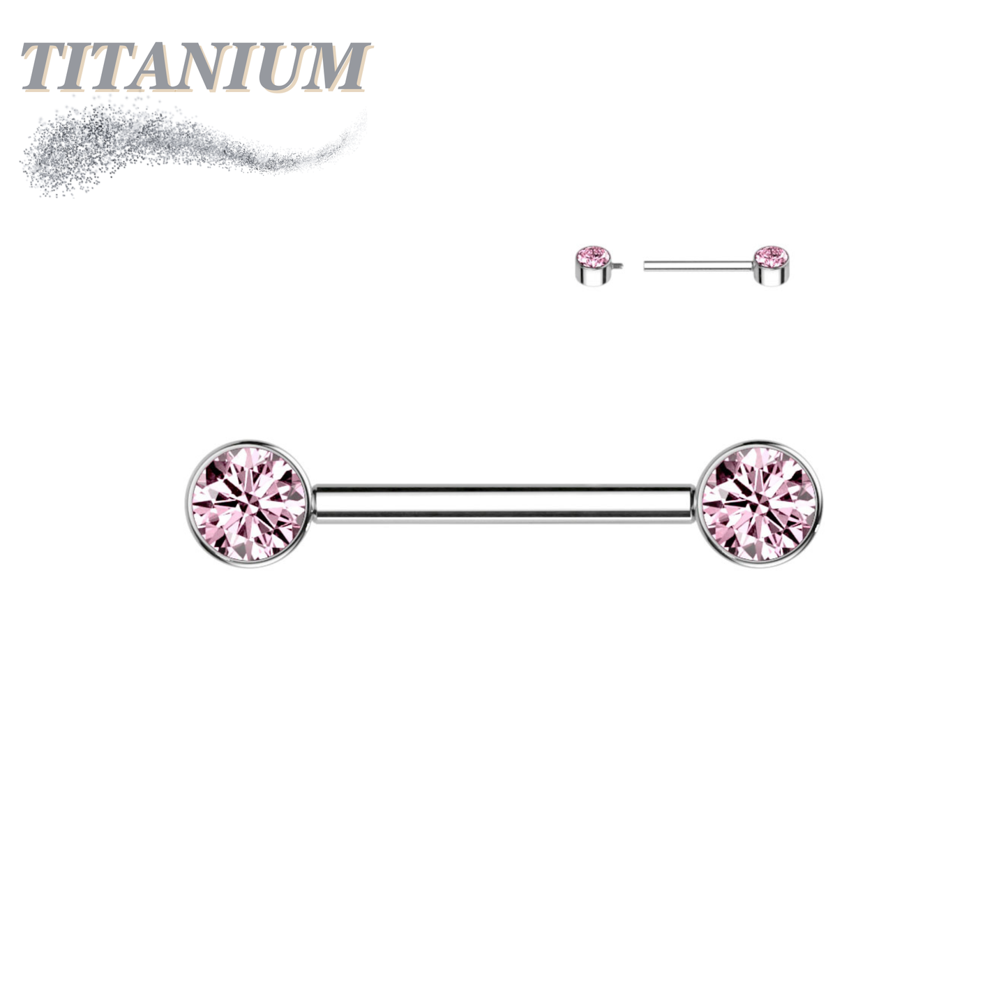 Titanium Nipple Barbell with Forward Facing CZ Bezel Set Internally Threaded Ends