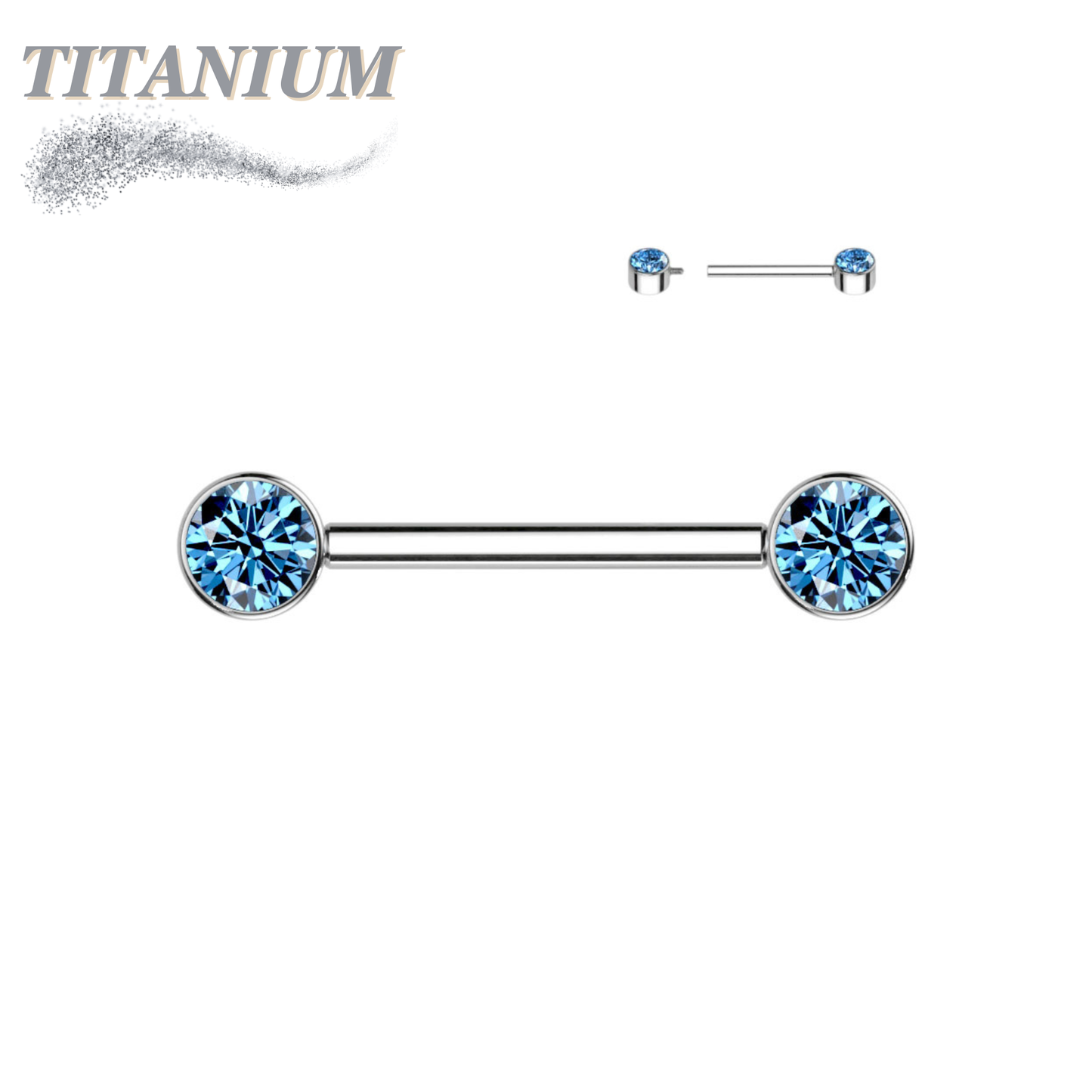 Titanium Nipple Barbell with Forward Facing CZ Bezel Set Internally Threaded Ends
