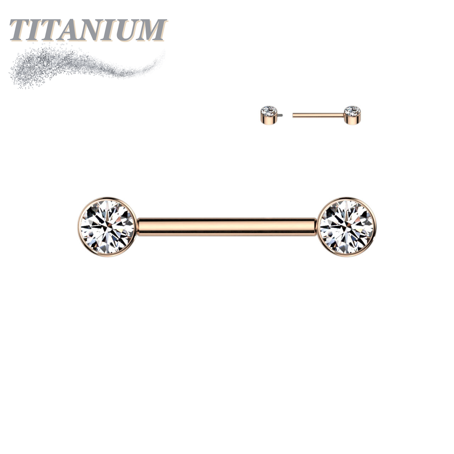 Titanium Nipple Barbell with Forward Facing CZ Bezel Set Internally Threaded Ends