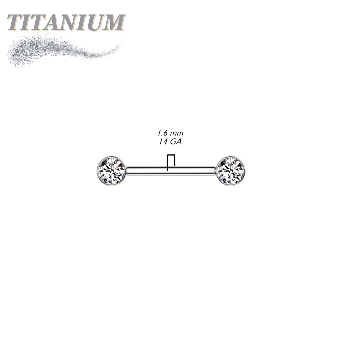 Titanium Nipple Barbell with Forward Facing CZ Bezel Set Internally Threaded Ends