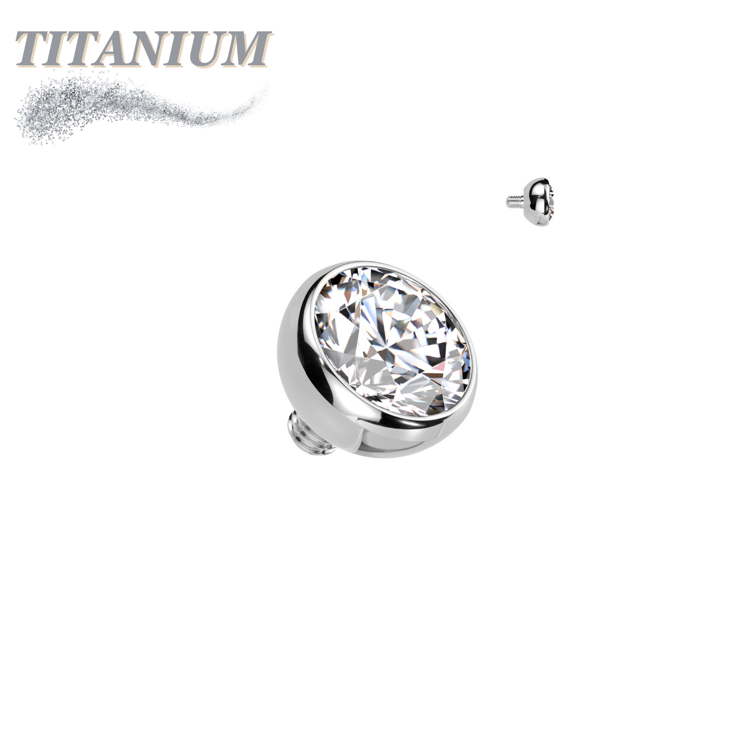 Internally Threaded Titanium CZ Bezel Set Tops