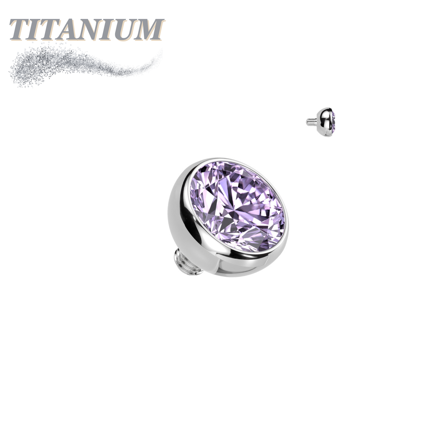 Internally Threaded Titanium CZ Bezel Set Tops