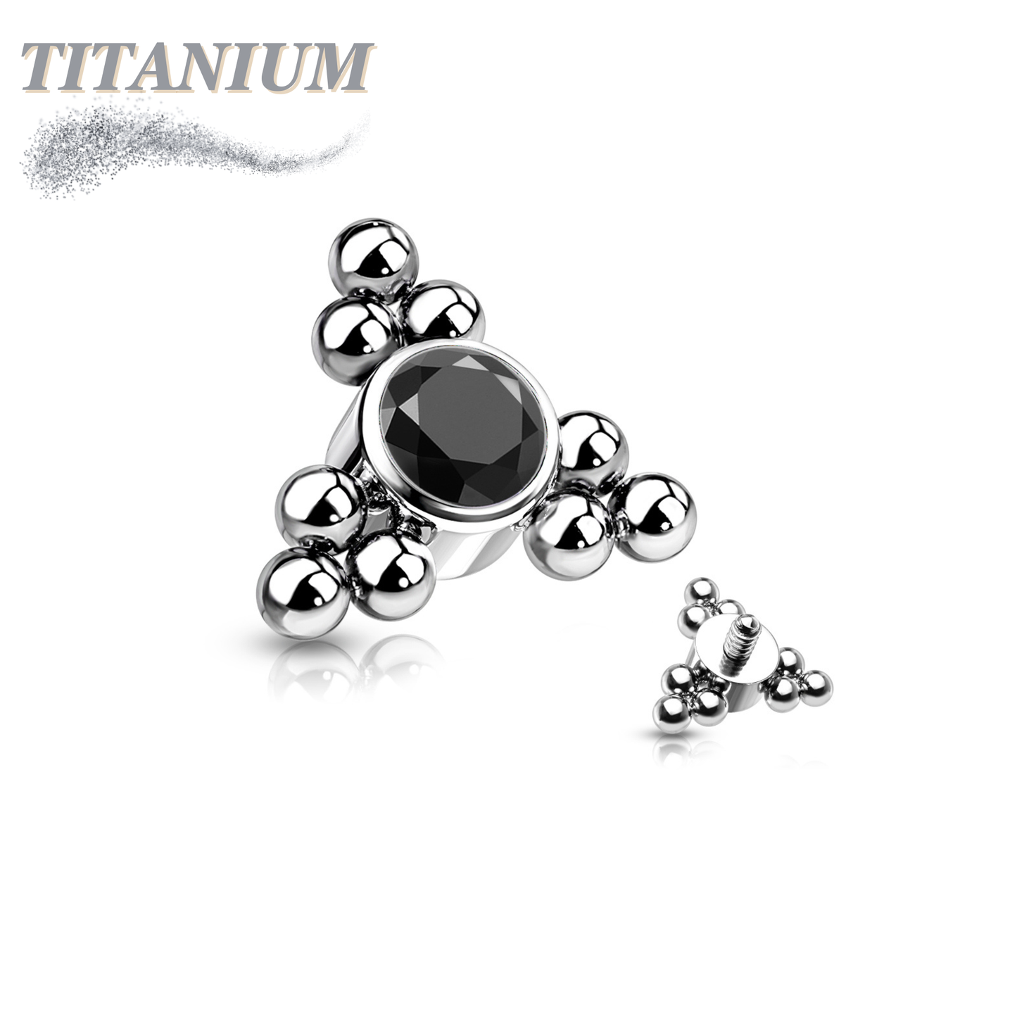 Internal Thread Titanium Single CZ with Triple Ball Clusters Top
