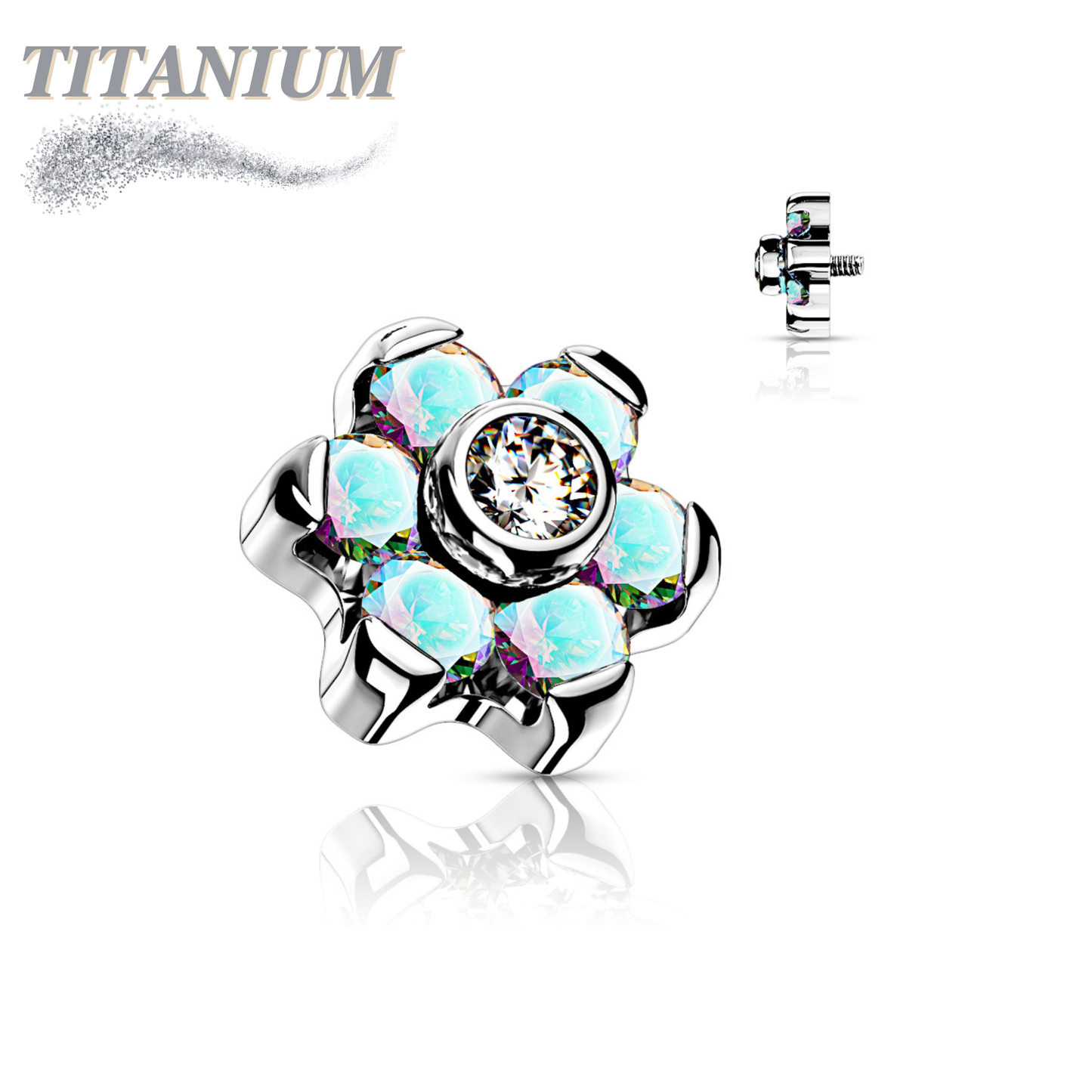 Titanium Internally Threaded CZ Flower Top