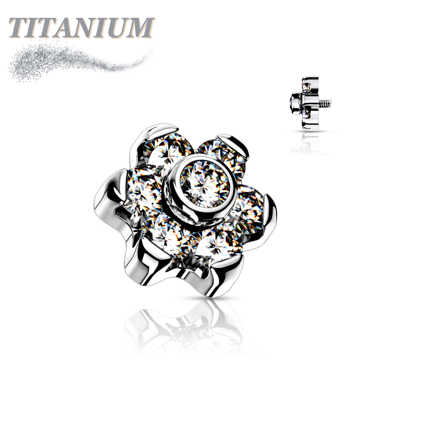 Titanium Internally Threaded CZ Flower Top