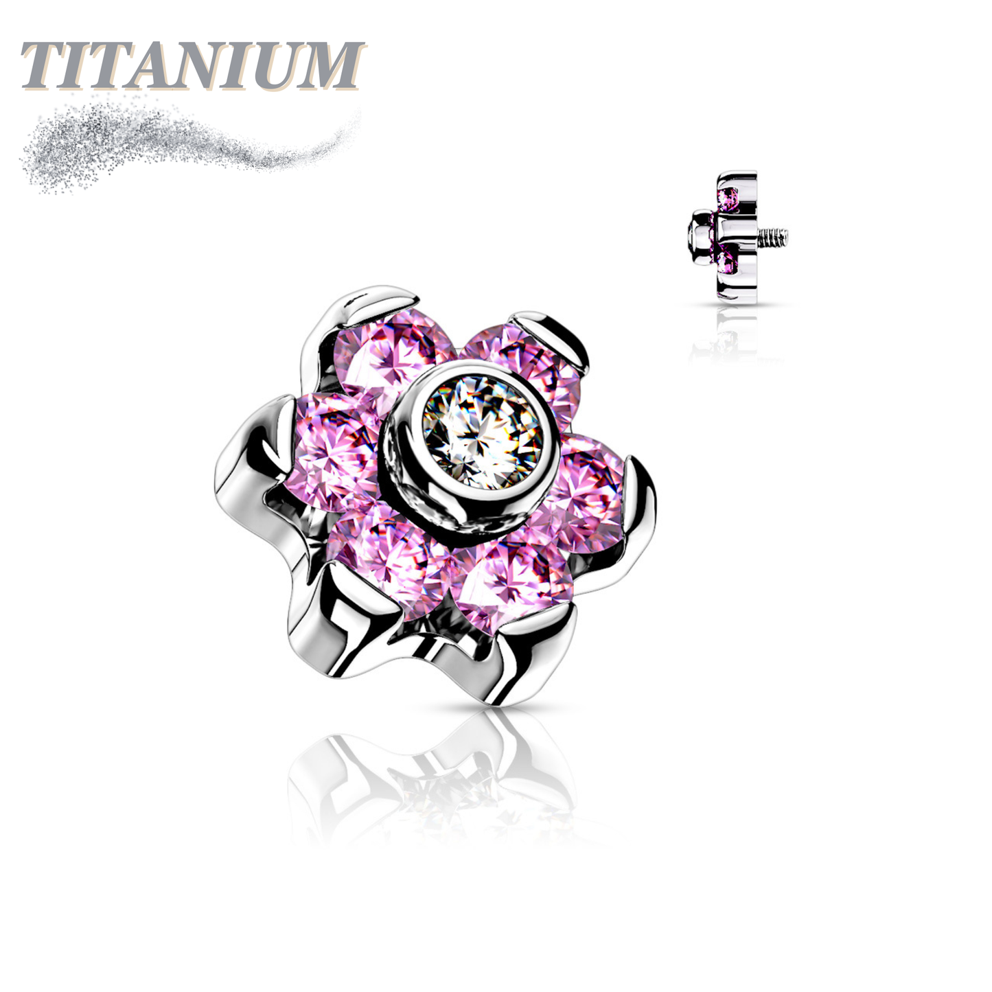 Titanium Internally Threaded CZ Flower Top