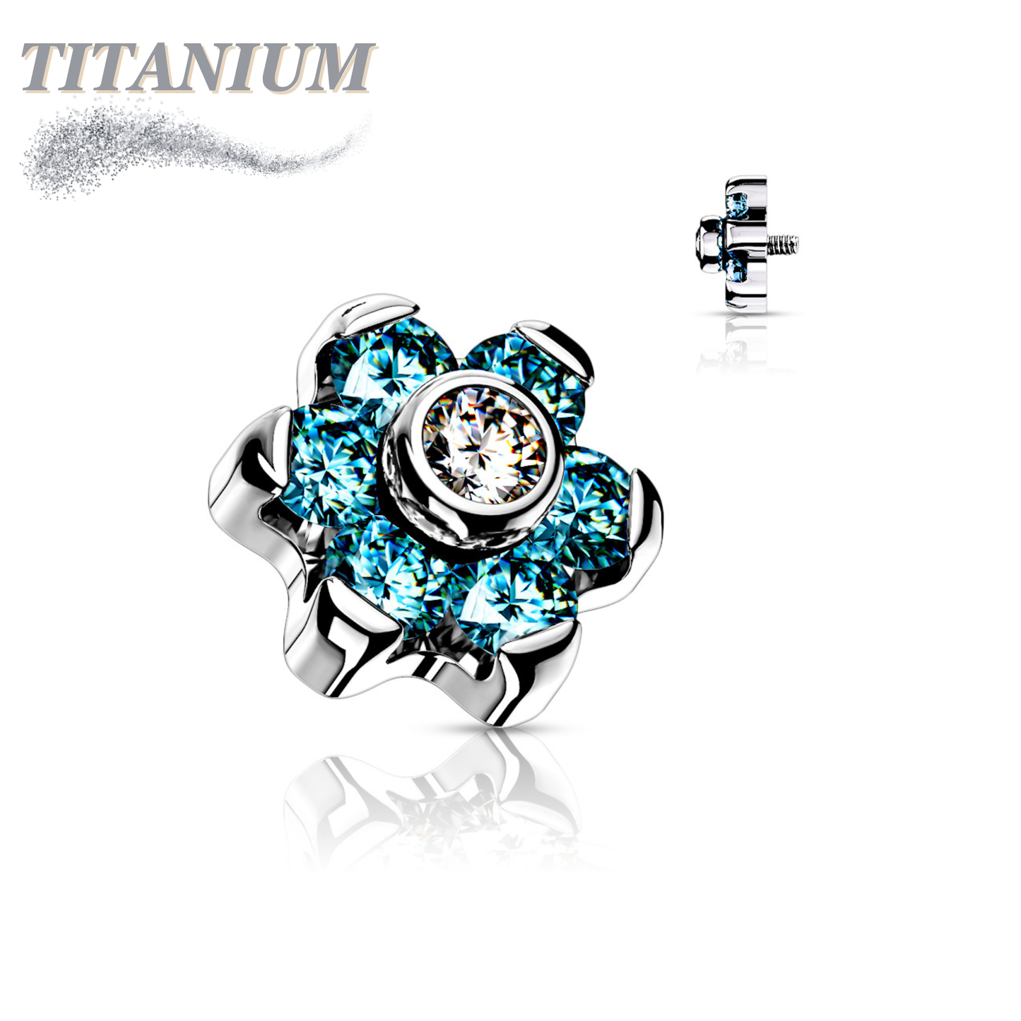 Titanium Internally Threaded CZ Flower Top