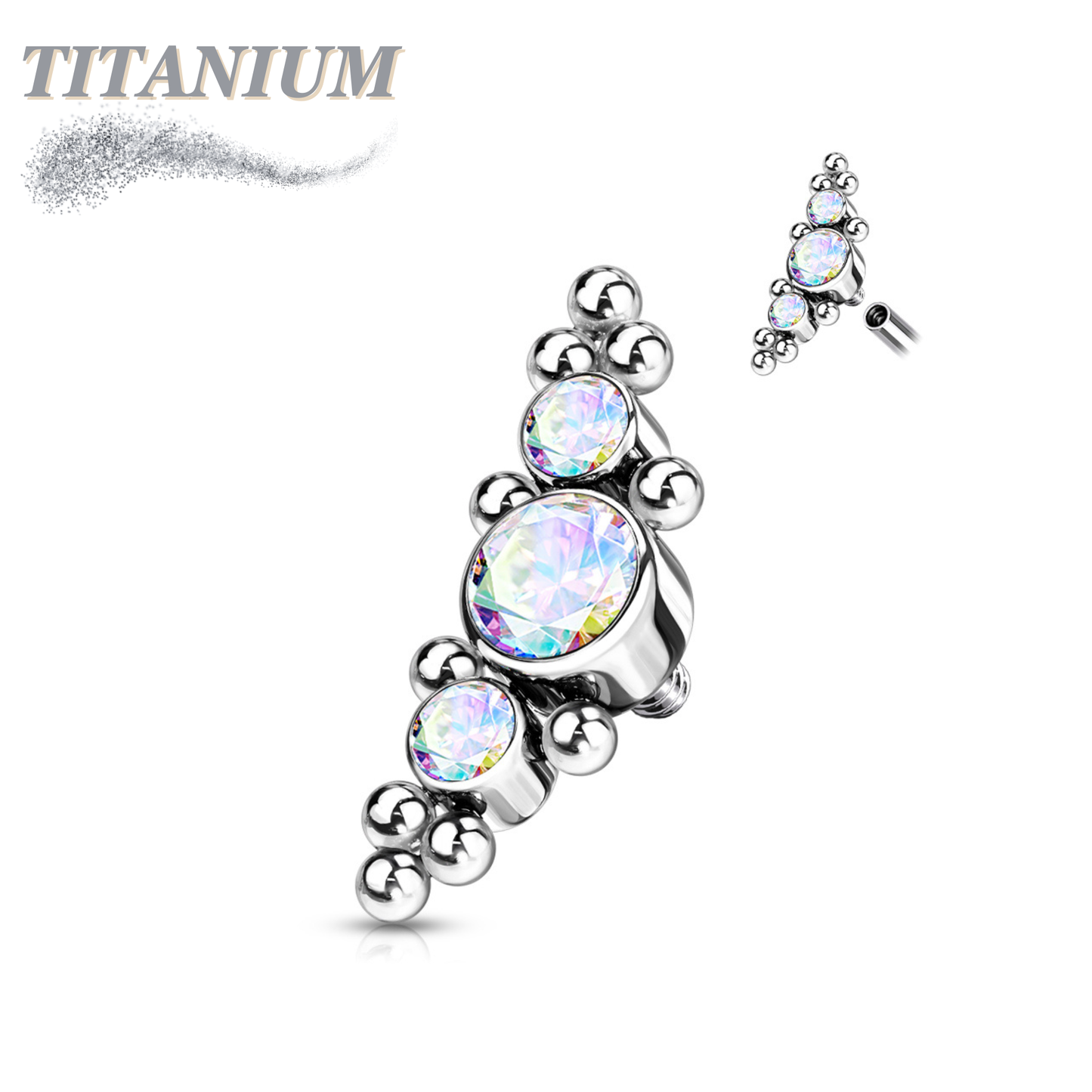 Titanium Internal Thread 3 Bezel Set CZ Top with Micro Clusters