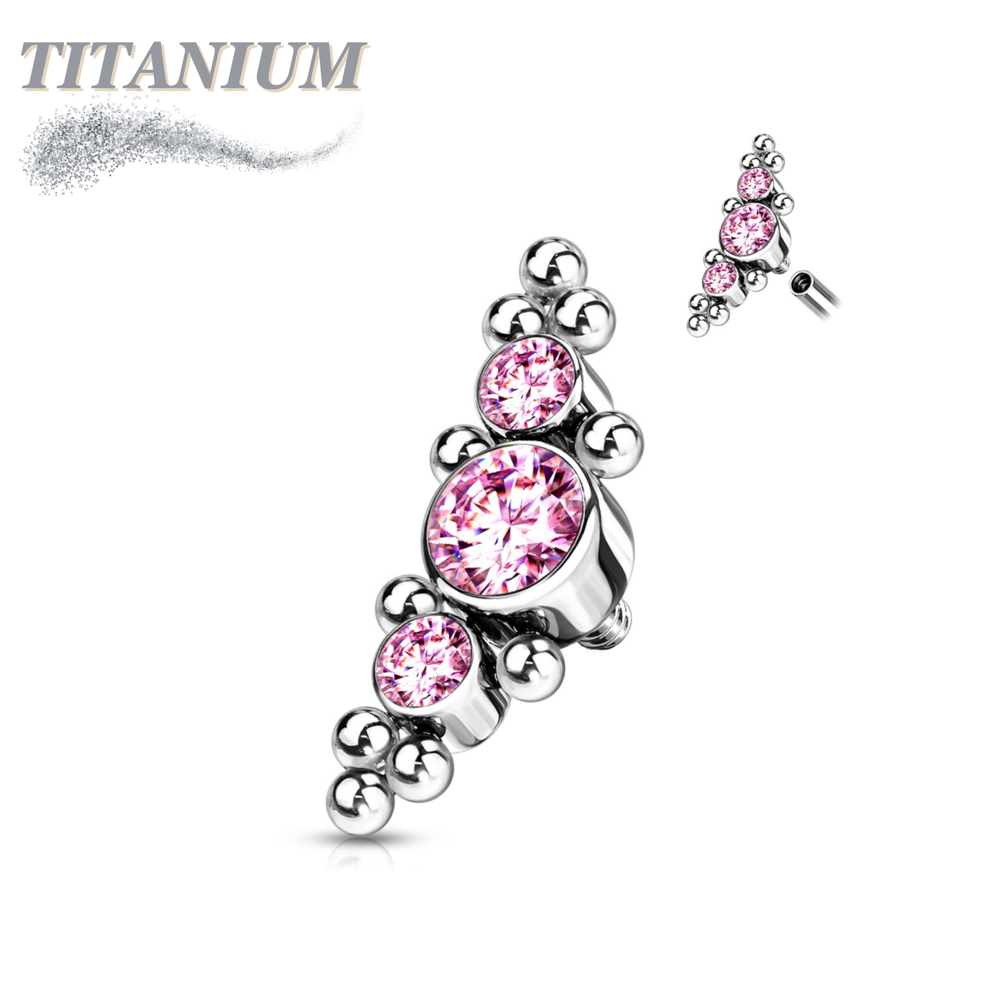 Titanium Internal Thread 3 Bezel Set CZ Top with Micro Clusters
