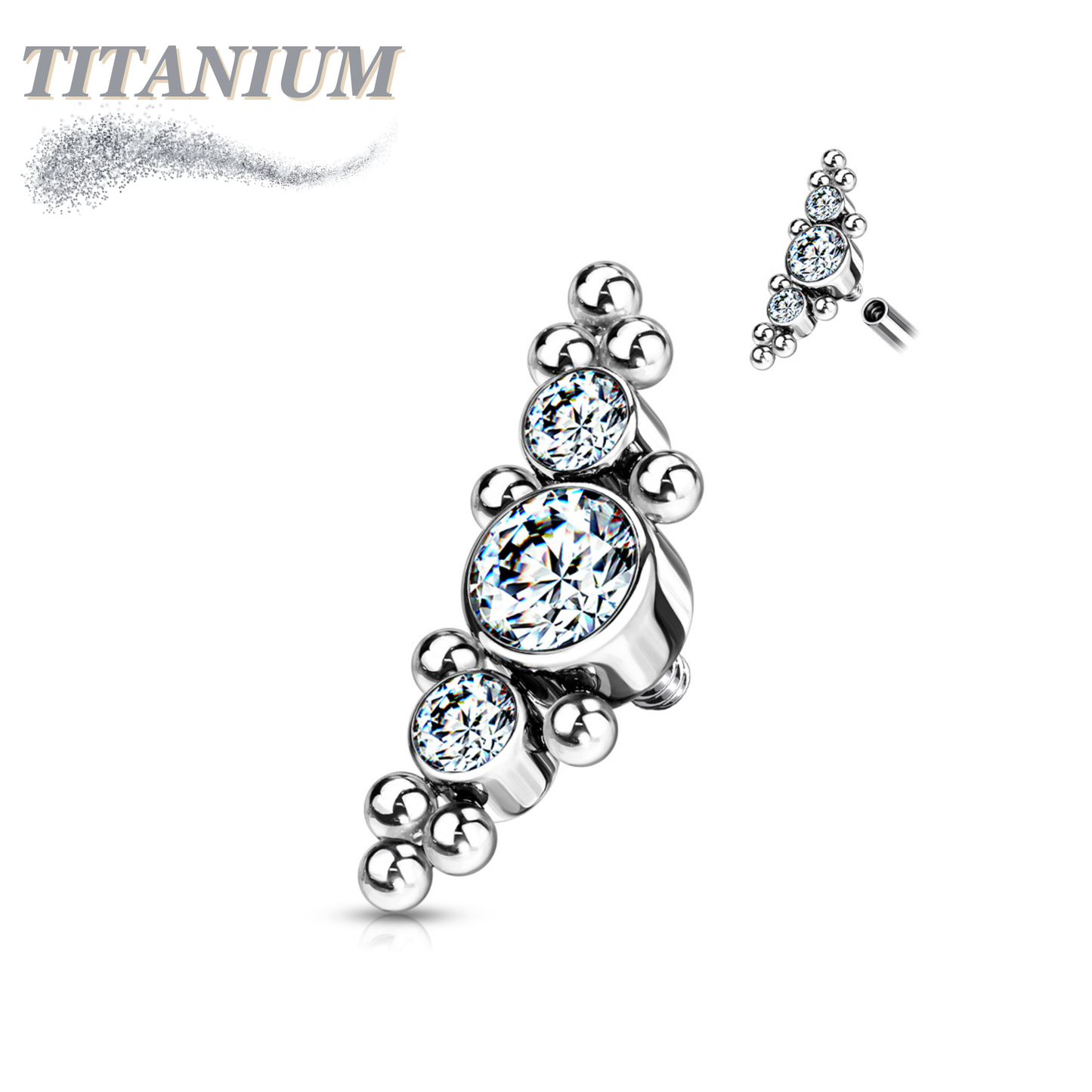 Titanium Internal Thread 3 Bezel Set CZ Top with Micro Clusters