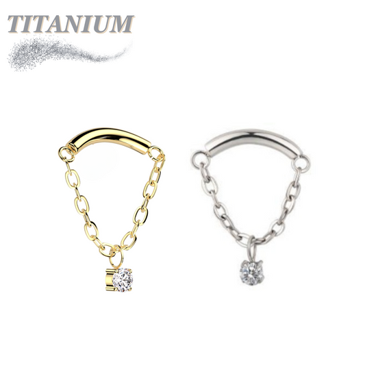 Titanium Hidden Helix Internal Thread CZ Single Chain Drape Top Only