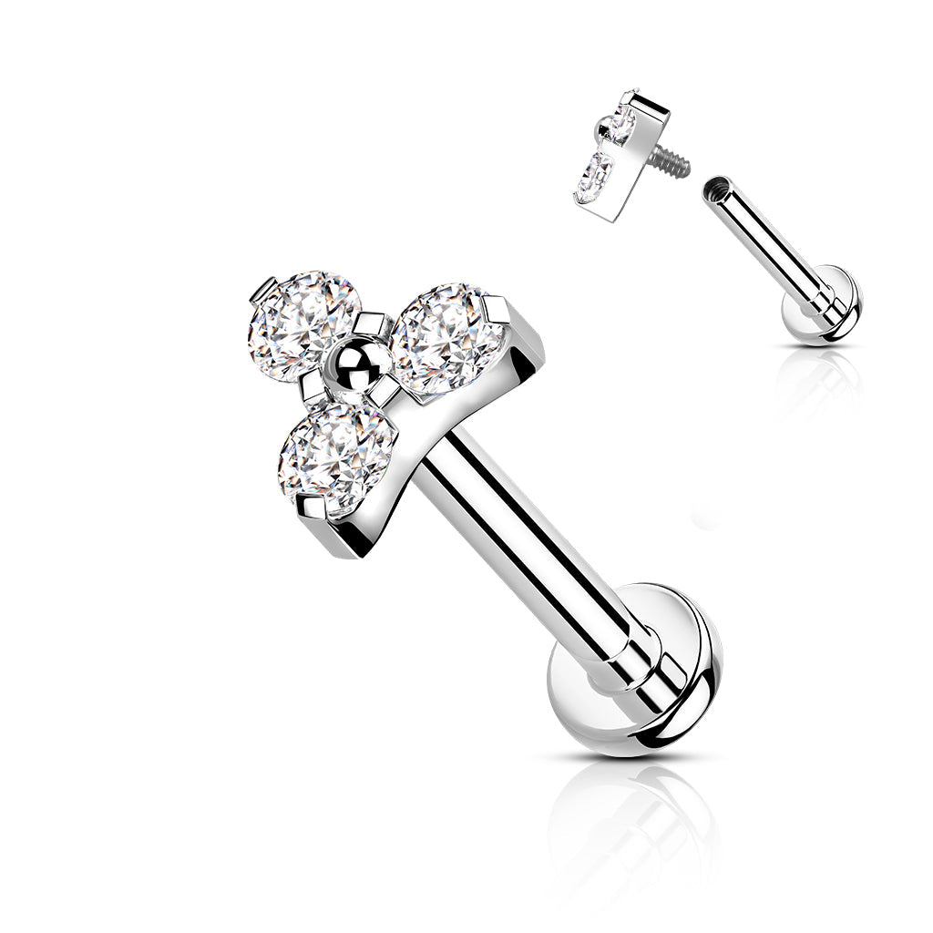Titanium Internal Thread Opal or CZ Trinity Triangle Labret