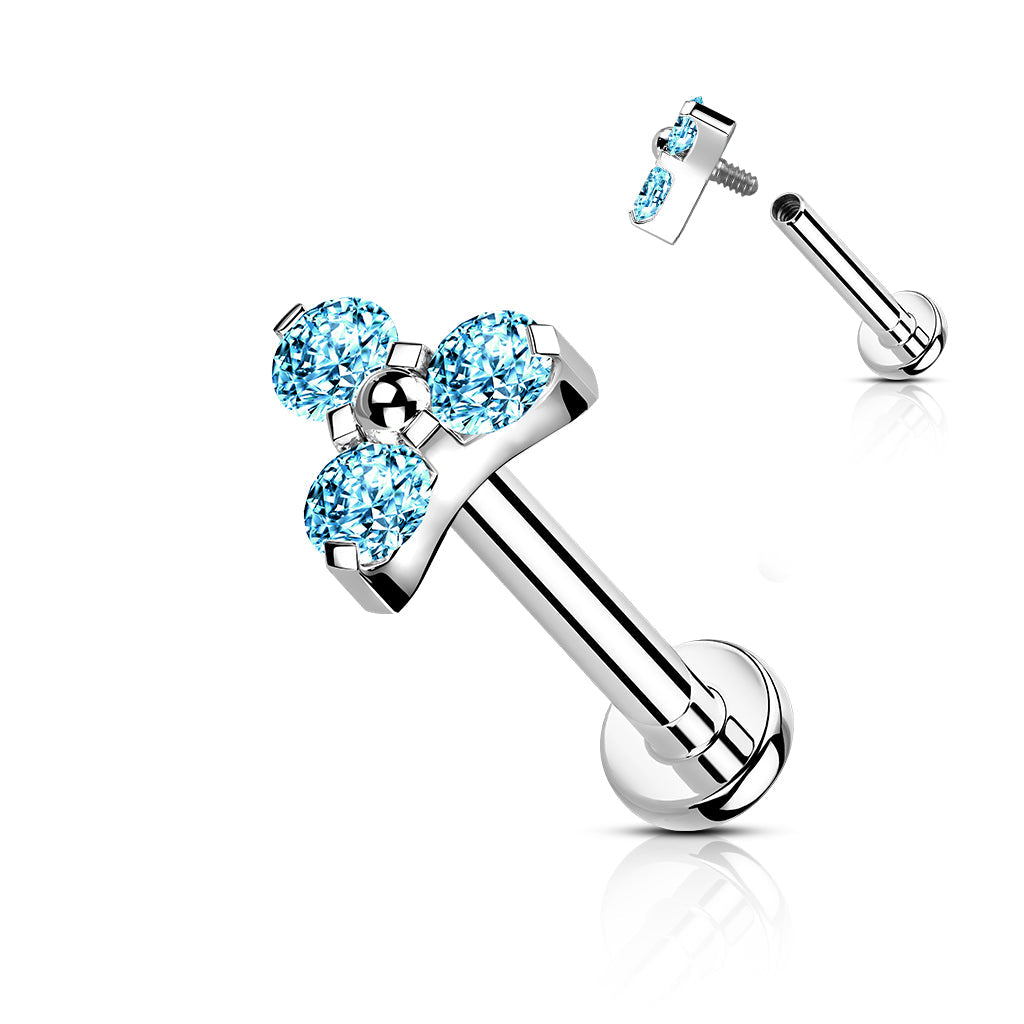 Titanium Internal Thread Opal or CZ Trinity Triangle Labret