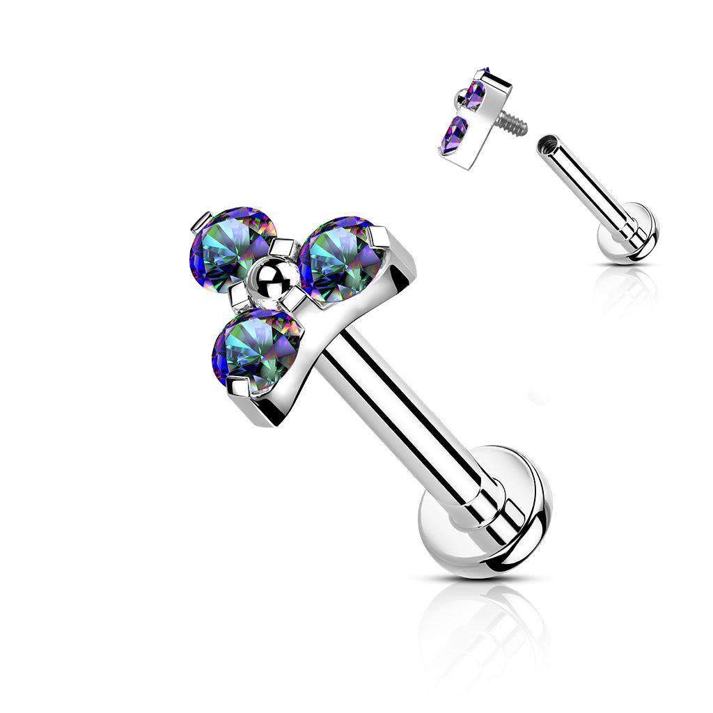 Titanium Internal Thread Opal or CZ Trinity Triangle Labret