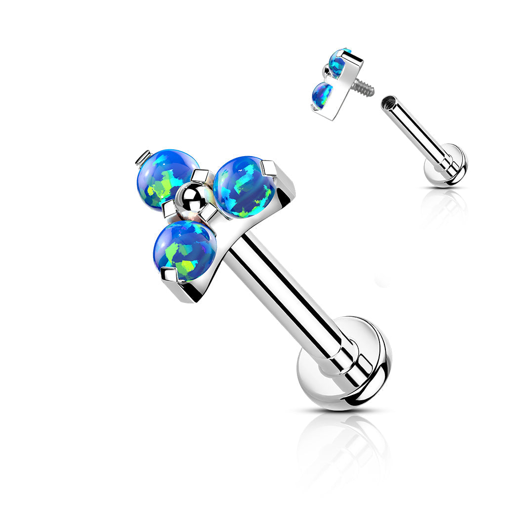 Titanium Internal Thread Opal or CZ Trinity Triangle Labret