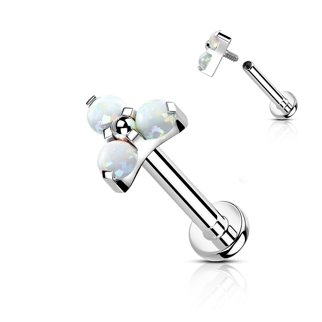 Titanium Internal Thread Opal or CZ Trinity Triangle Labret