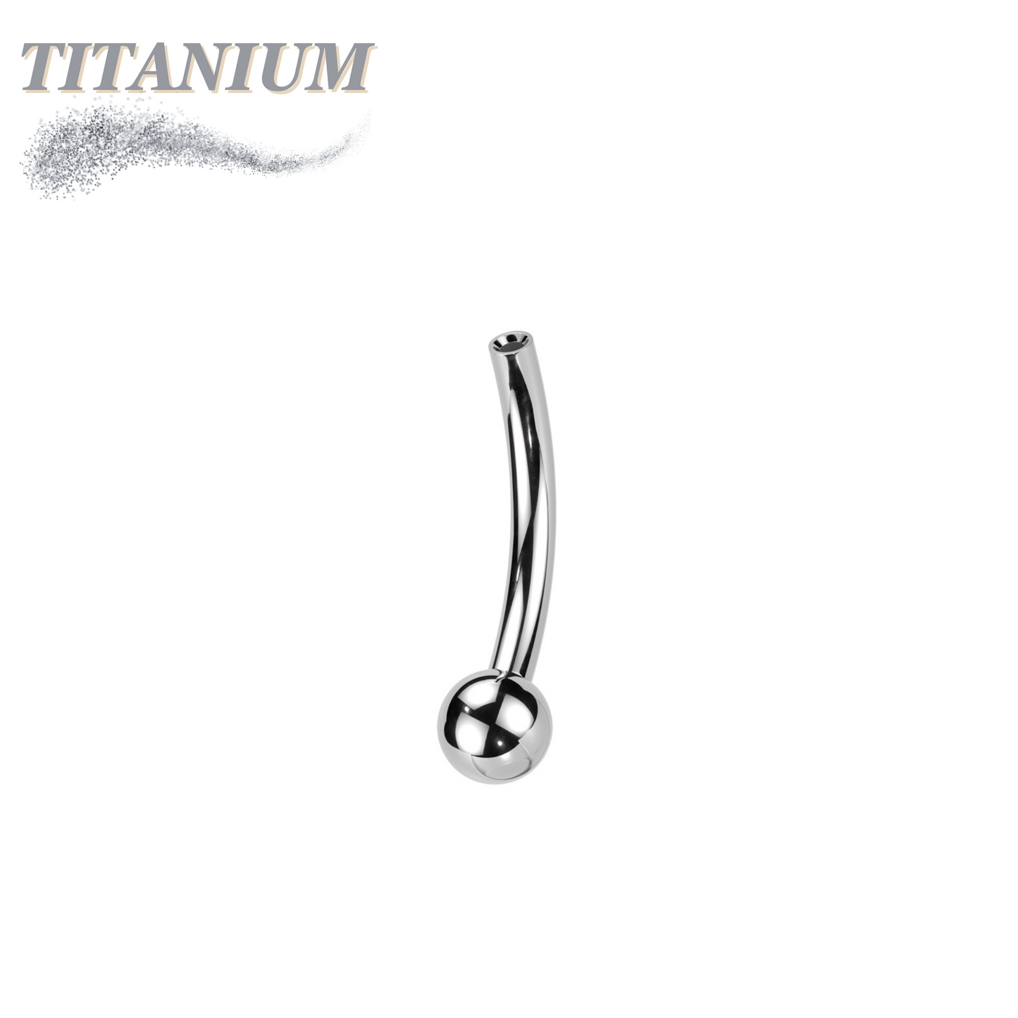 Titanium Threadless Curved Barbell with One Fixed Ball