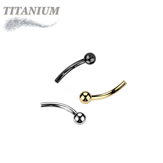 Titanium Threadless Curved Barbell with One Fixed Ball