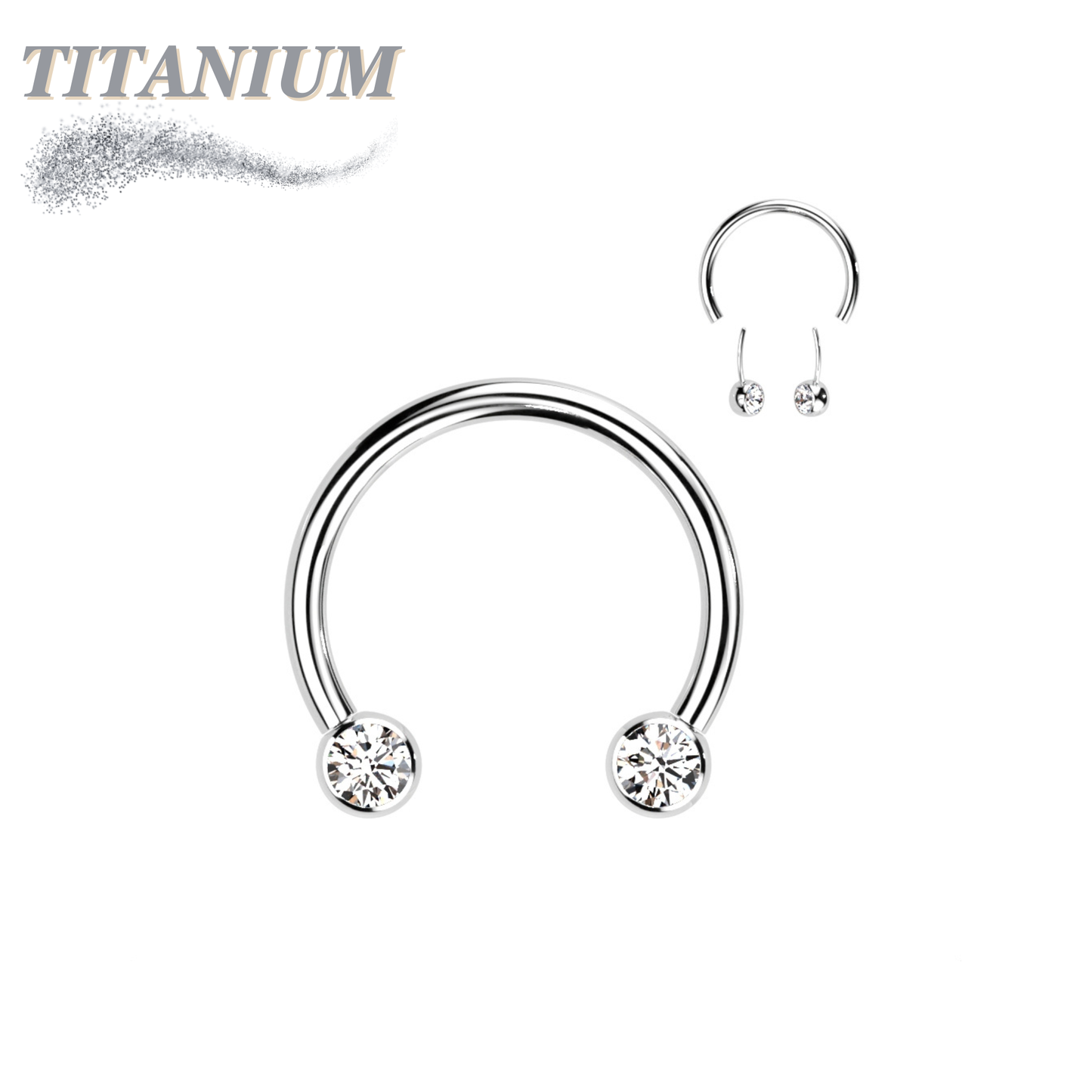 Threadless Titanium Horseshoe with Front Facing Bezel Set CZ Balls