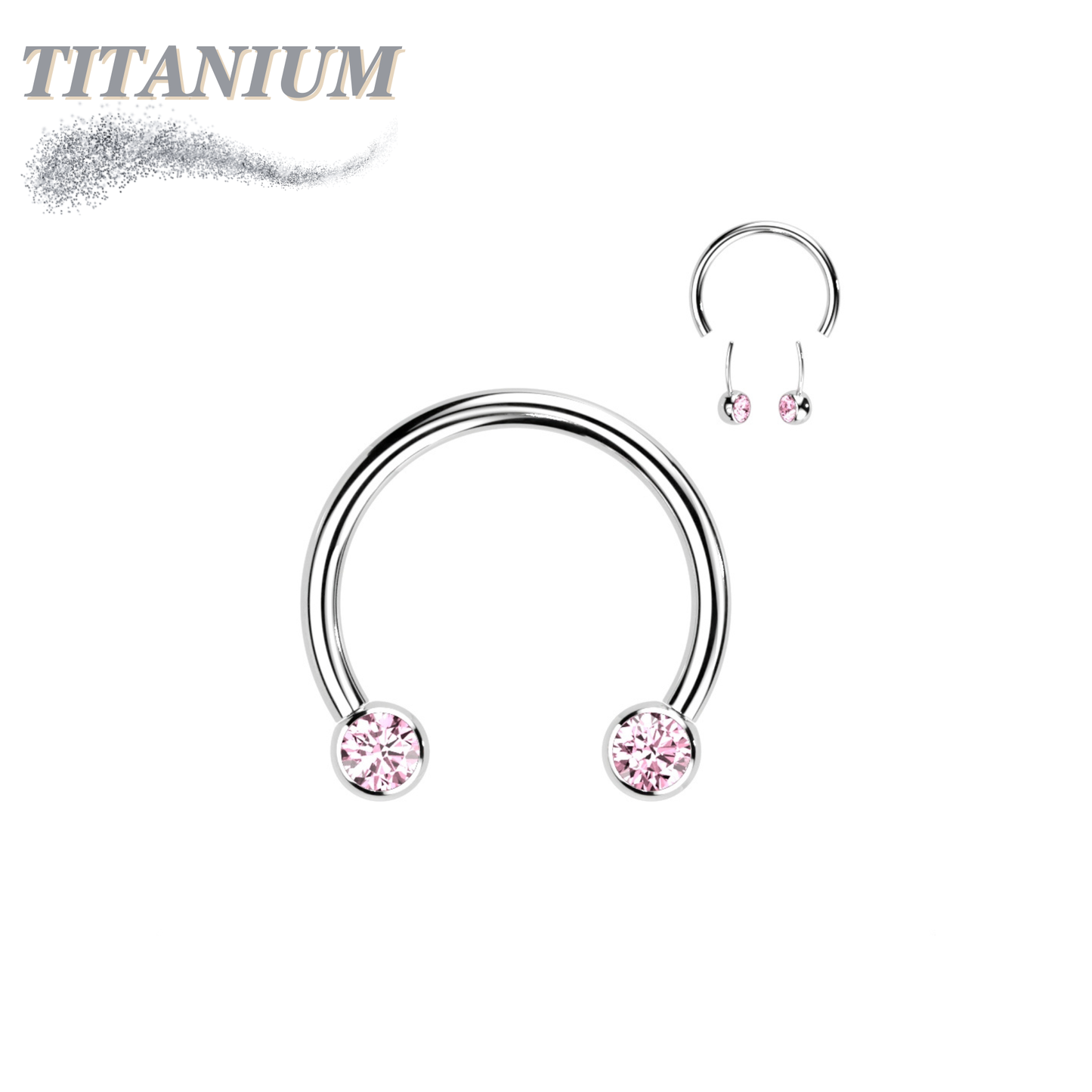 Threadless Titanium Horseshoe with Front Facing Bezel Set CZ Balls