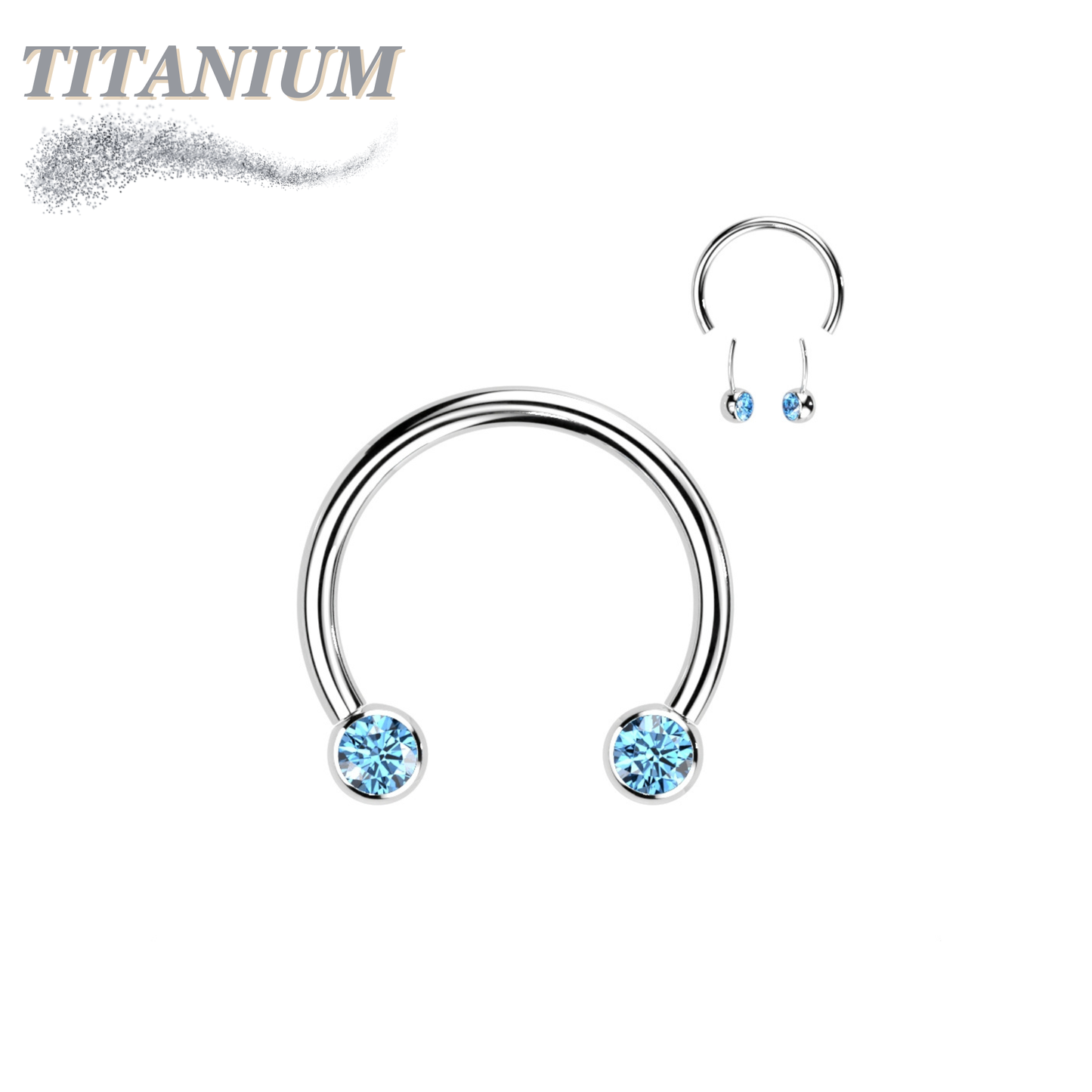 Threadless Titanium Horseshoe with Front Facing Bezel Set CZ Balls