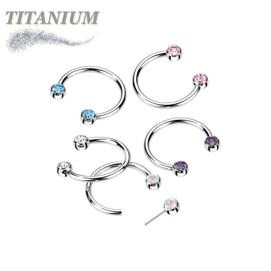 Threadless Titanium Horseshoe with Front Facing Bezel Set CZ Balls