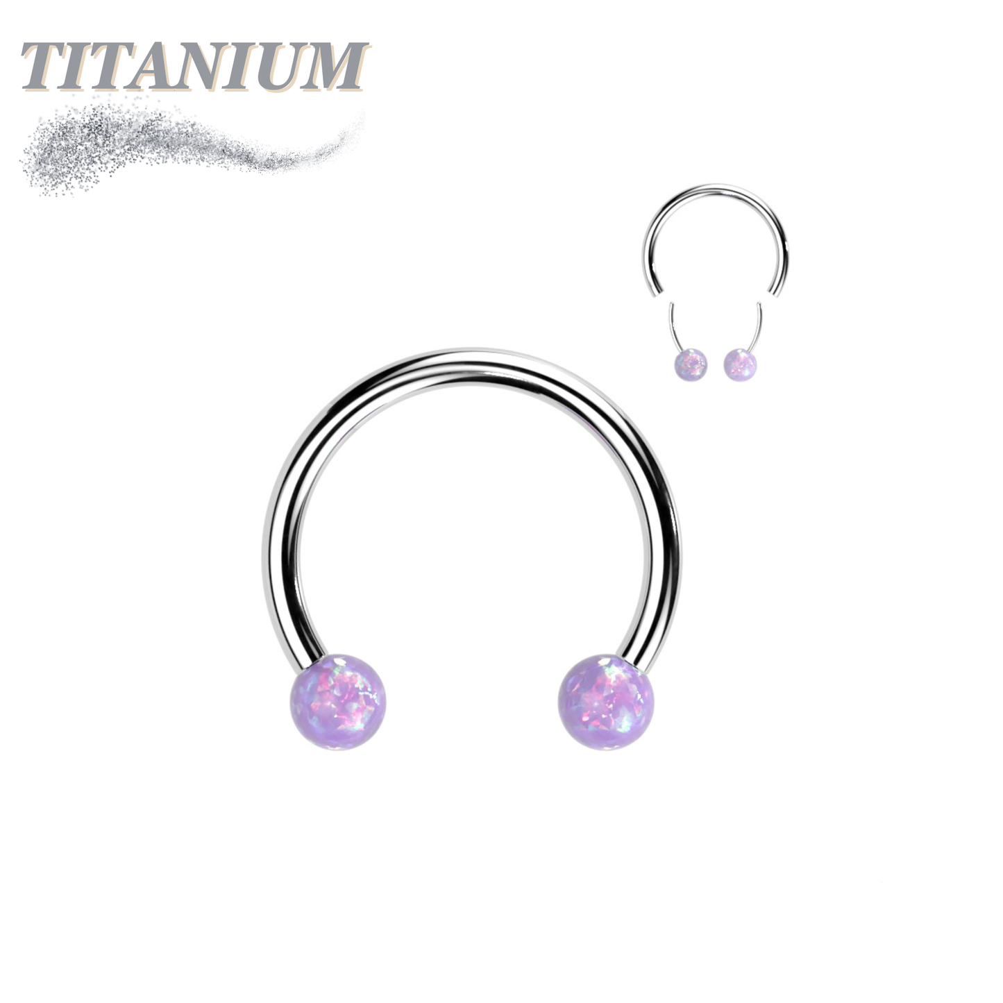 Threadless Titanium Horseshoe with Opal Ball Ends