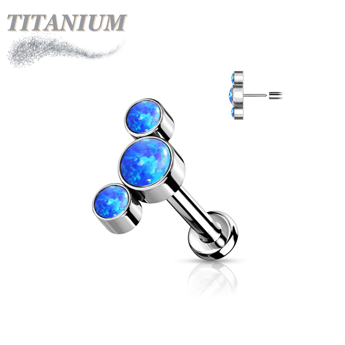 Threadless Titanium Flat Back Labret Combo with 3 Opal Curve Top