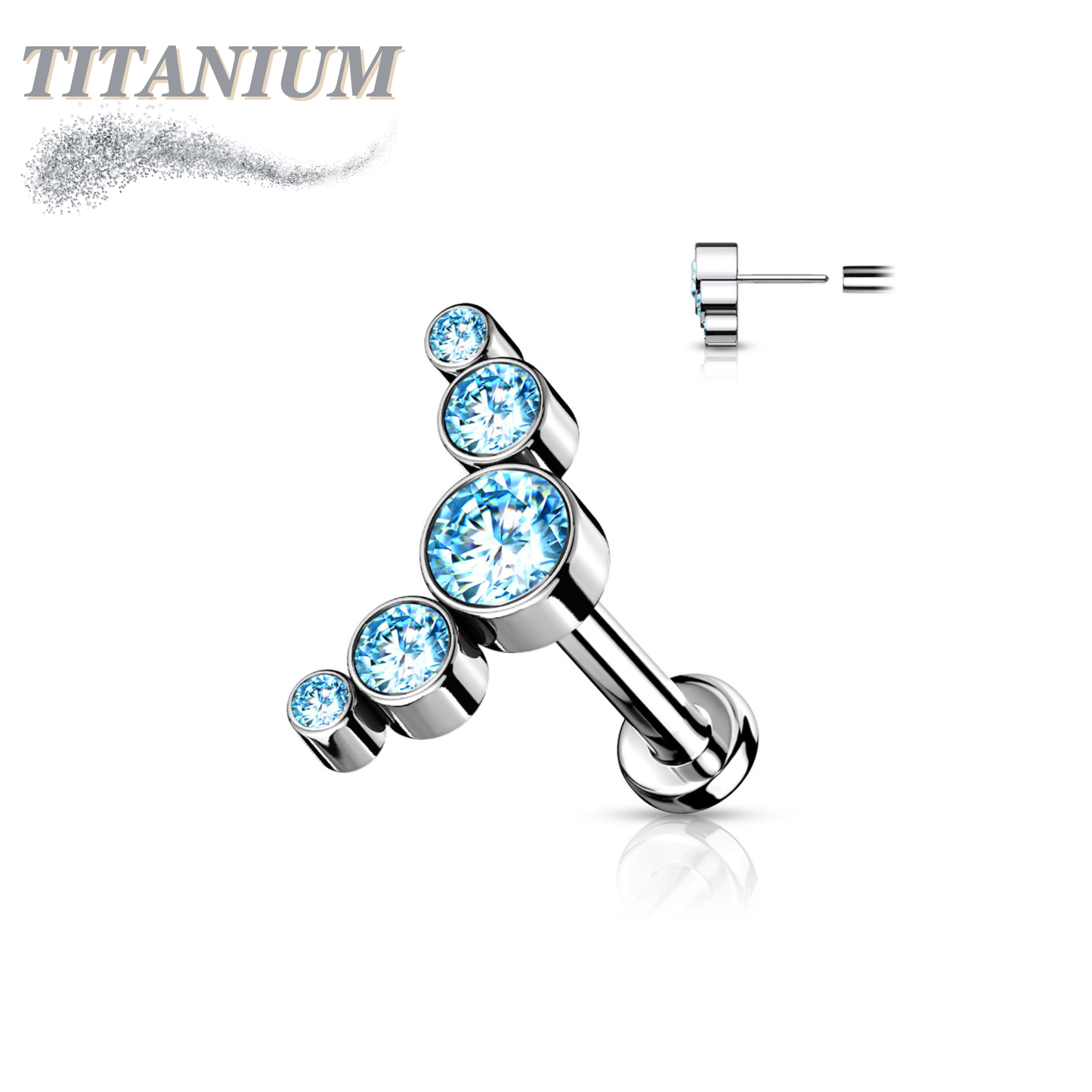 Threadless Pushpin Titanium 5 CZ Bezel Curve Labret Combo