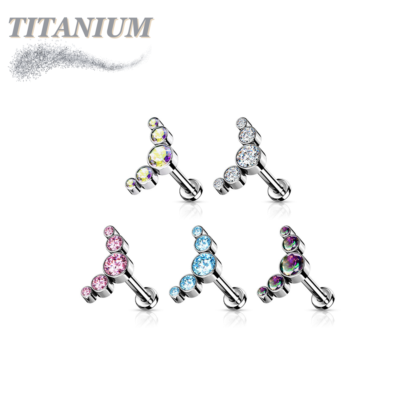 Threadless Pushpin Titanium 5 CZ Bezel Curve Labret Combo