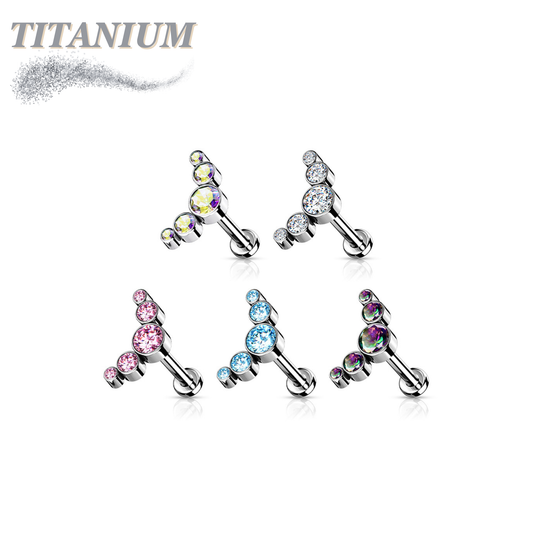 Threadless Pushpin Titanium 5 CZ Bezel Curve Labret Combo