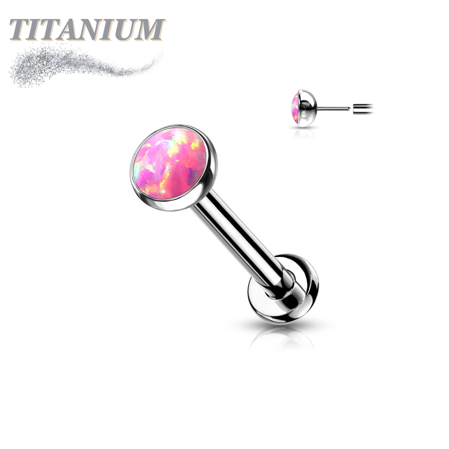 Titanium Threadless Bezel Set Flat Opal Labret Combo (2.5mm Base)