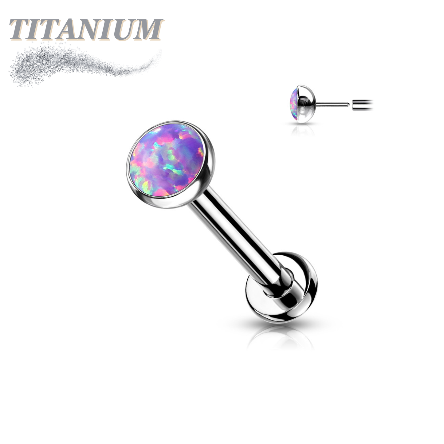 Titanium Threadless Bezel Set Flat Opal Labret Combo (2.5mm Base)