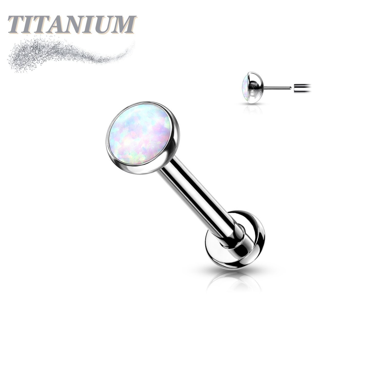 Titanium Threadless Bezel Set Flat Opal Labret Combo (2.5mm Base)