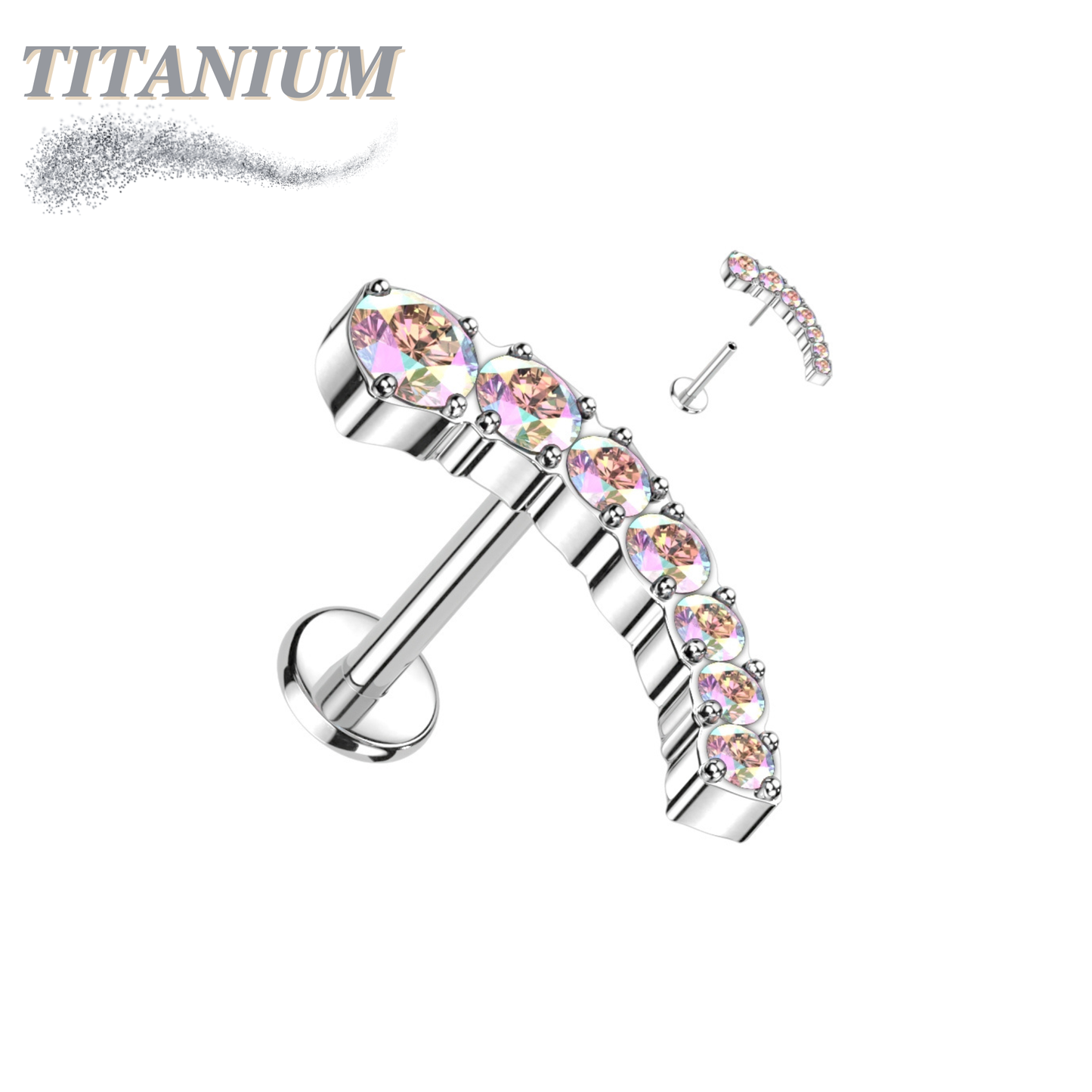 Threadless Titanium Prong Set Descending Curved Labret Combo
