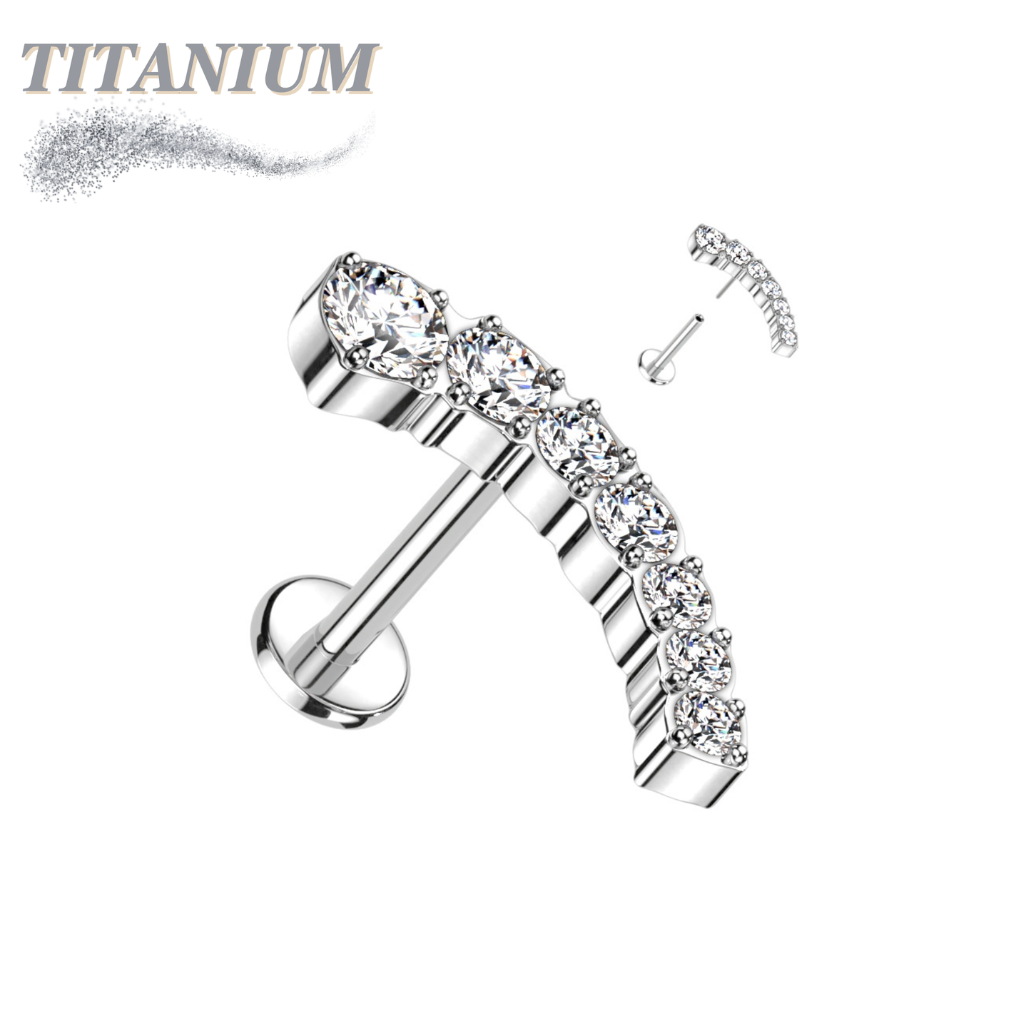 Threadless Titanium Prong Set Descending Curved Labret Combo